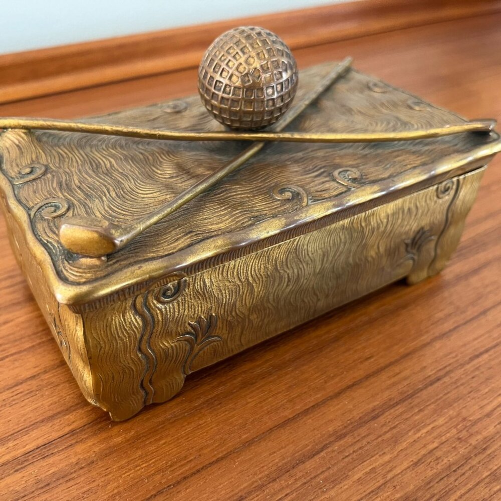 1920's Jennings Brothers Brass Golf Themed Cigar Box